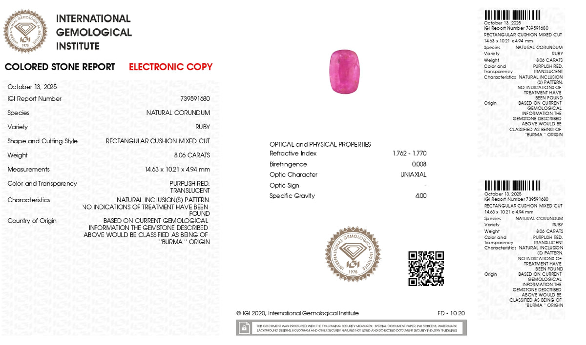 Burmese Ruby (Manik) 8.06 Carats / 8.86 Ratti