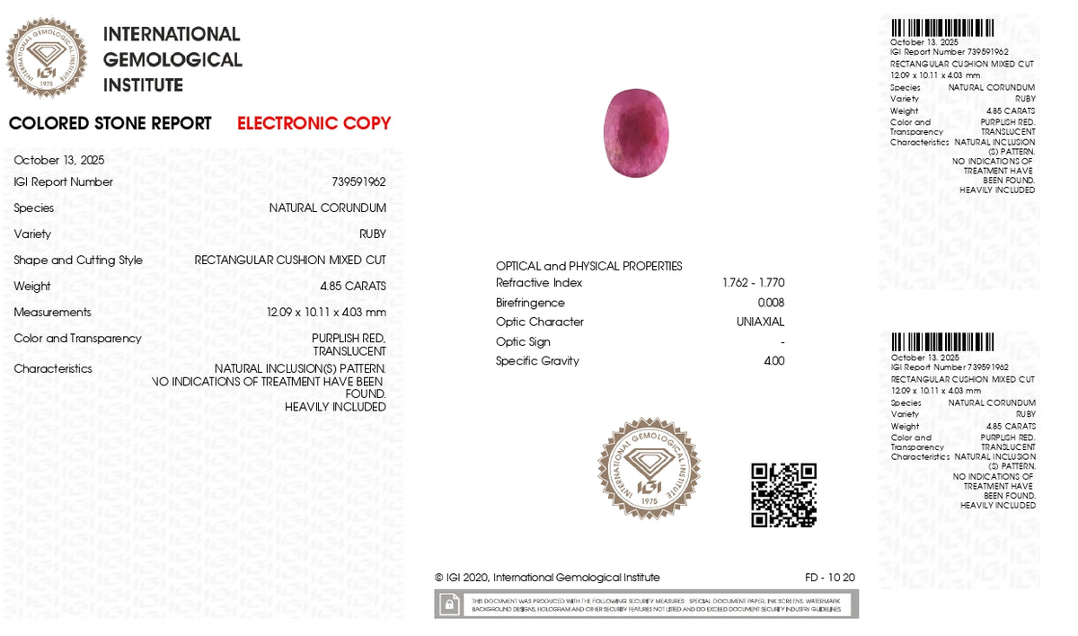 Burmese Ruby (Manik) 4.85 Carats / 5.33 Ratti