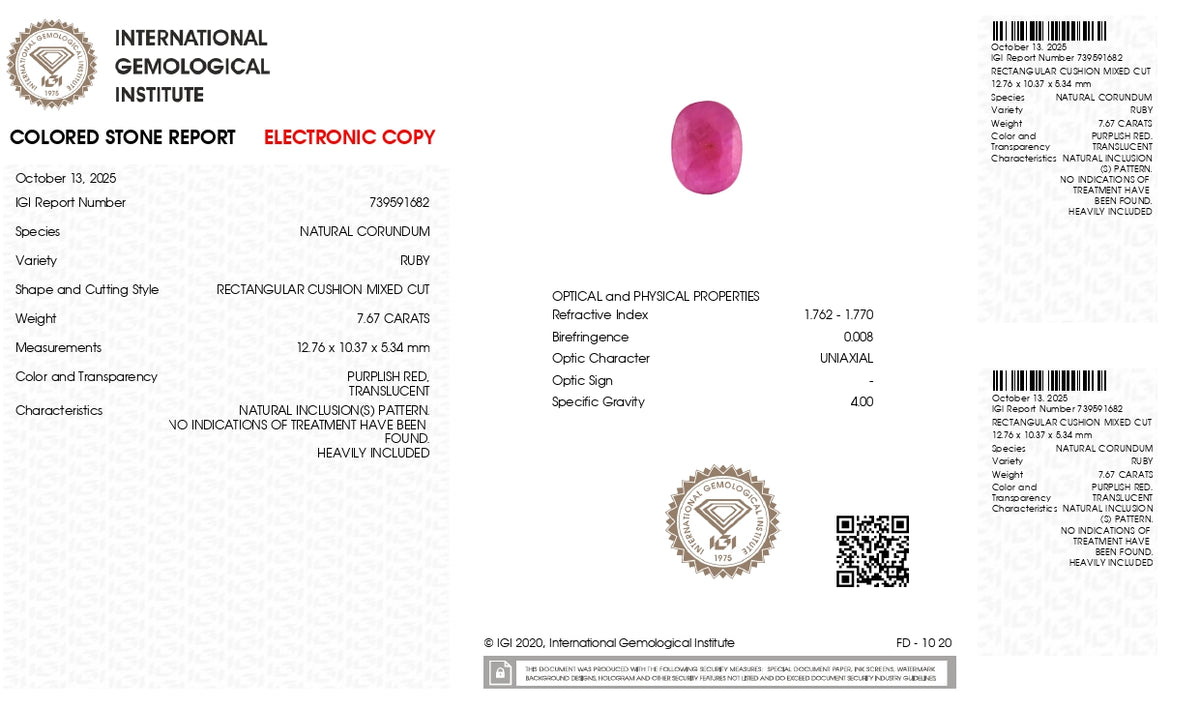 Burmese Ruby (Manik) 7.67 Carats / 8.43 Ratti