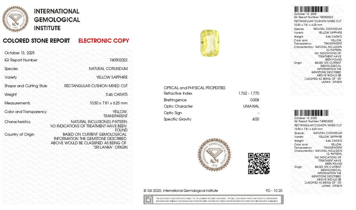 Natural Yellow Sapphire 5.46 Carats / 6 Ratti