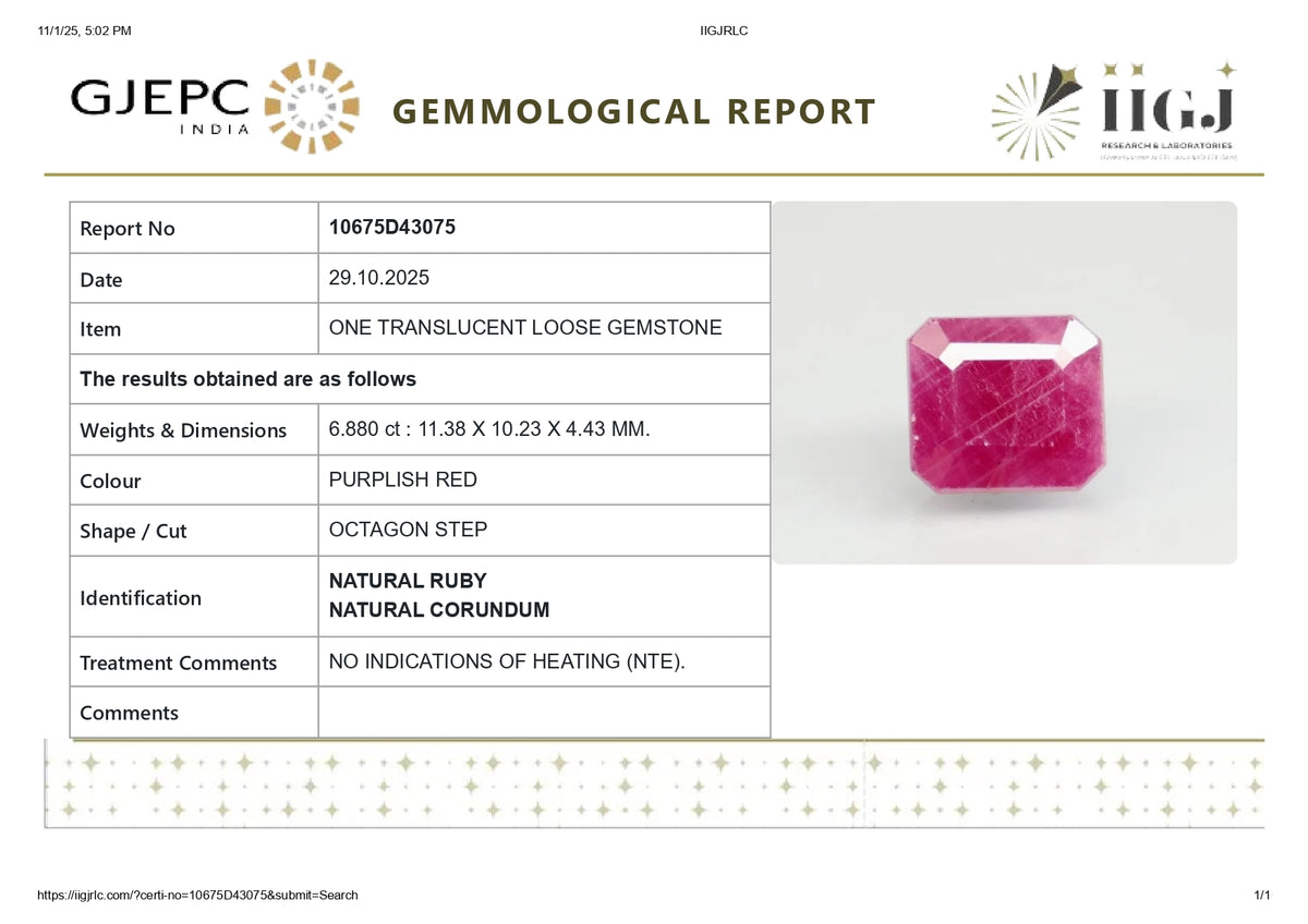 African Ruby (Manik) 6.88 Carats / 7.56 Ratti