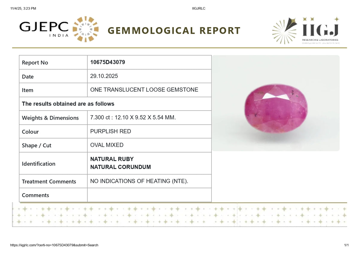 African Ruby (Manik) 7.30 Carats / 8.02 Ratti