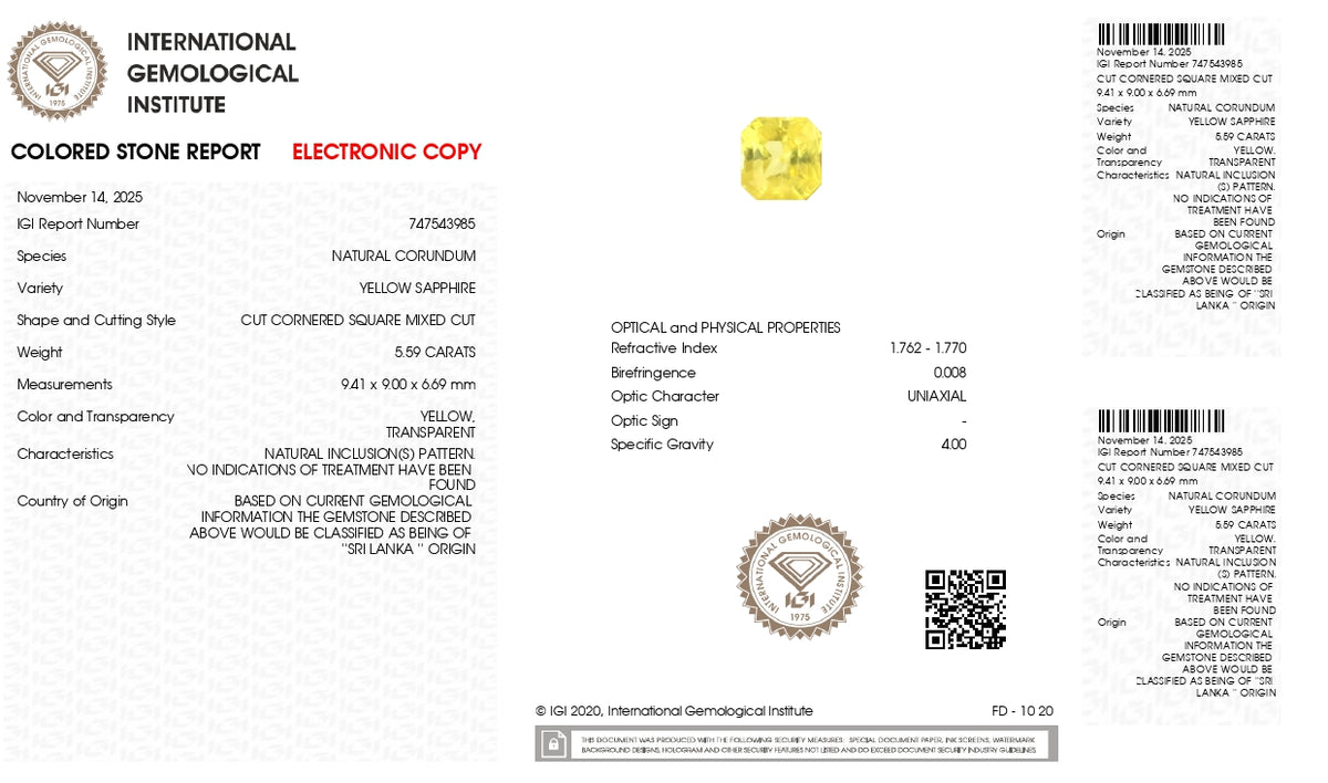 Natural Yellow Sapphire 5.59 Carats / 6.14 Ratti