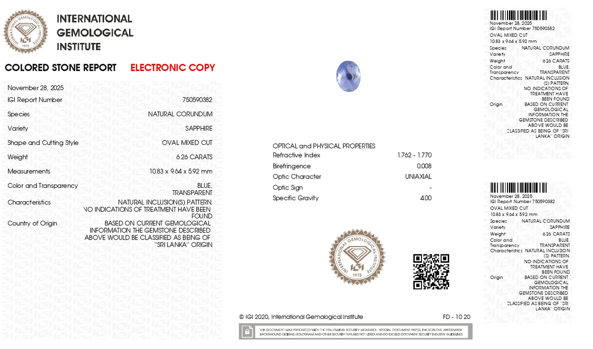 Natural Blue Sapphire 6.26 Carats / 6.88 Ratti