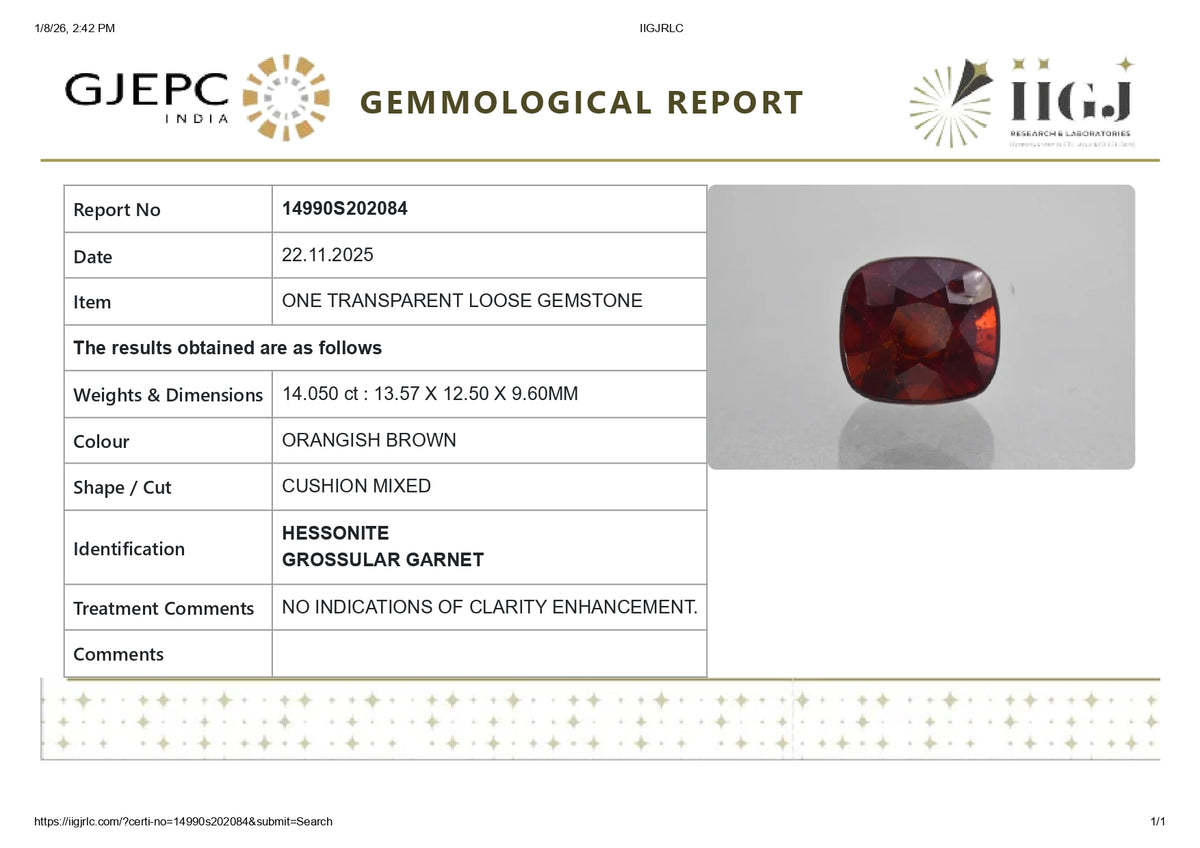 Sri-Lankan Hessonite (Gomed) 14.05 Carats / 15.44 Ratti