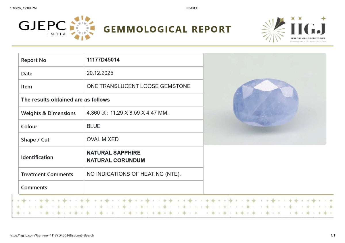 Natural Blue Sapphire 4.36 Carat / 4.79 Ratti