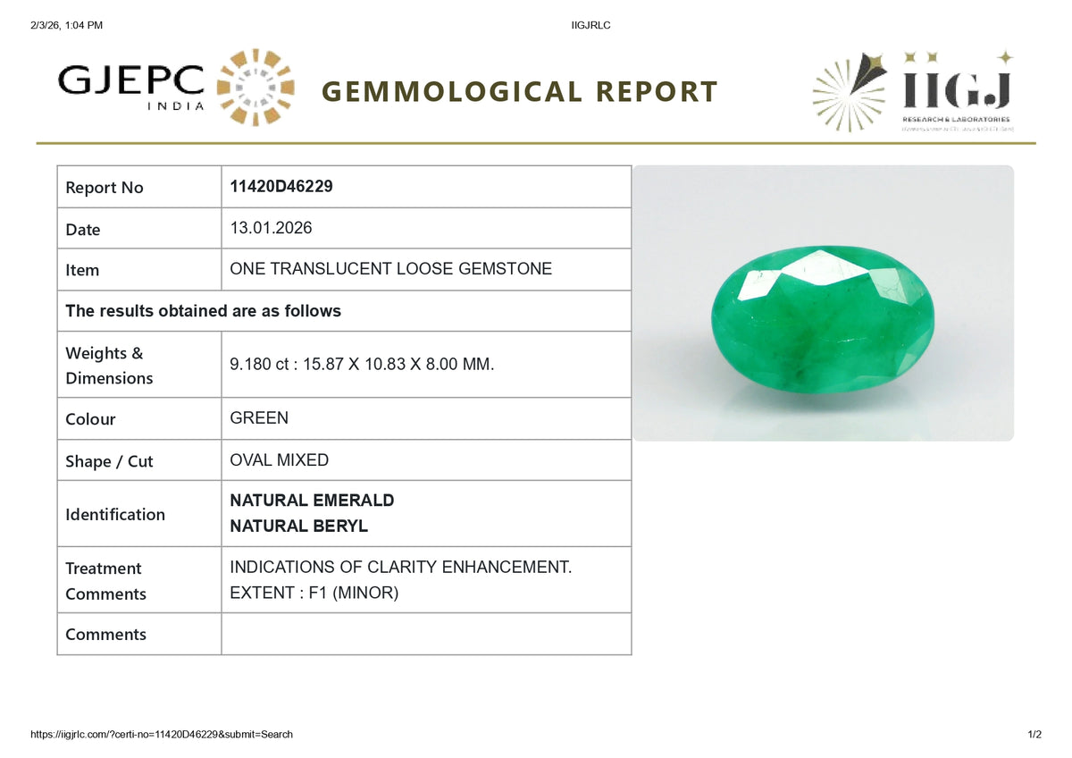 Zambian Emerald (Panna) 9.18 Carats / 10.09 Ratti