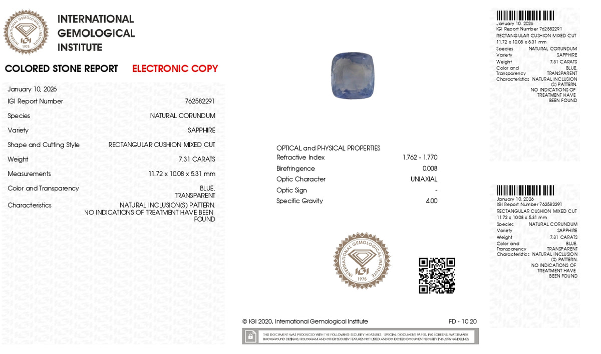 Natural Blue Sapphire 7.31 Carats / 8.03 Ratti