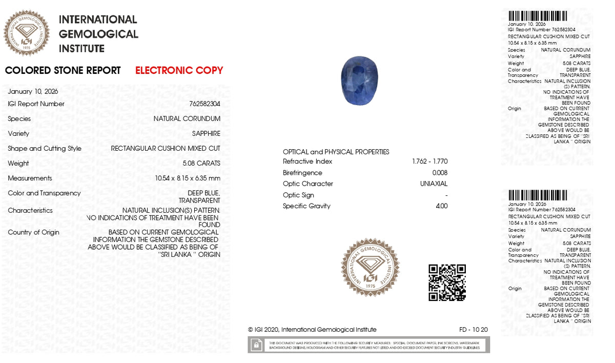 Natural Blue Sapphire 5.08 Carats / 5.58 Ratti