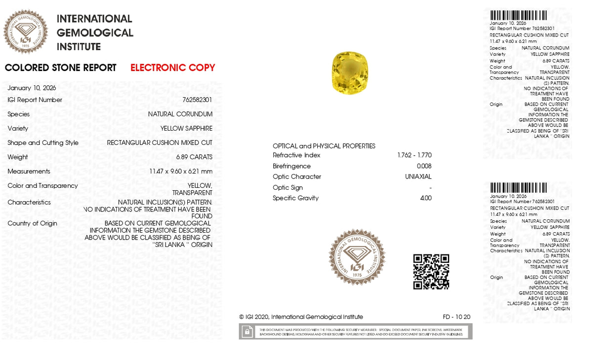 Natural Yellow Sapphire 6.89 Carats / 7.57 Ratti