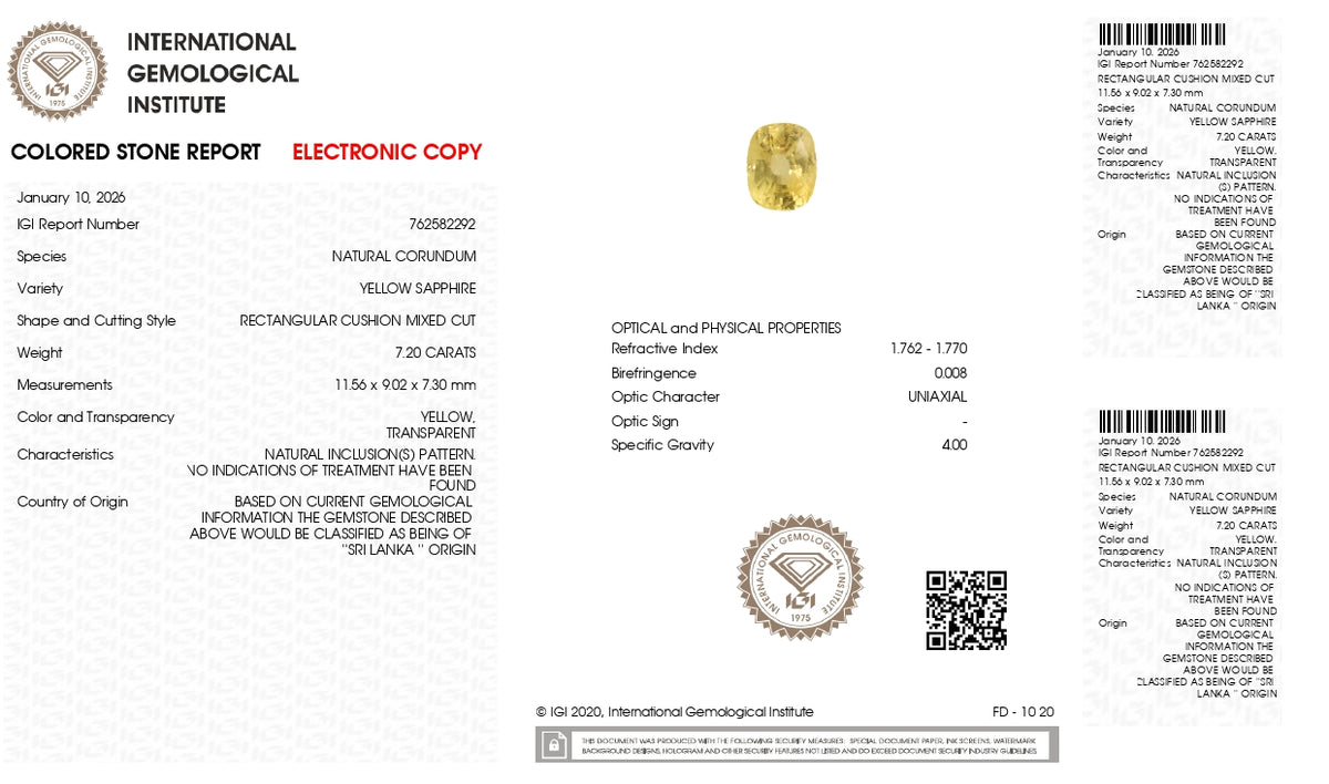 Natural Yellow Sapphire 7.20 Carats / 7.91 Ratti