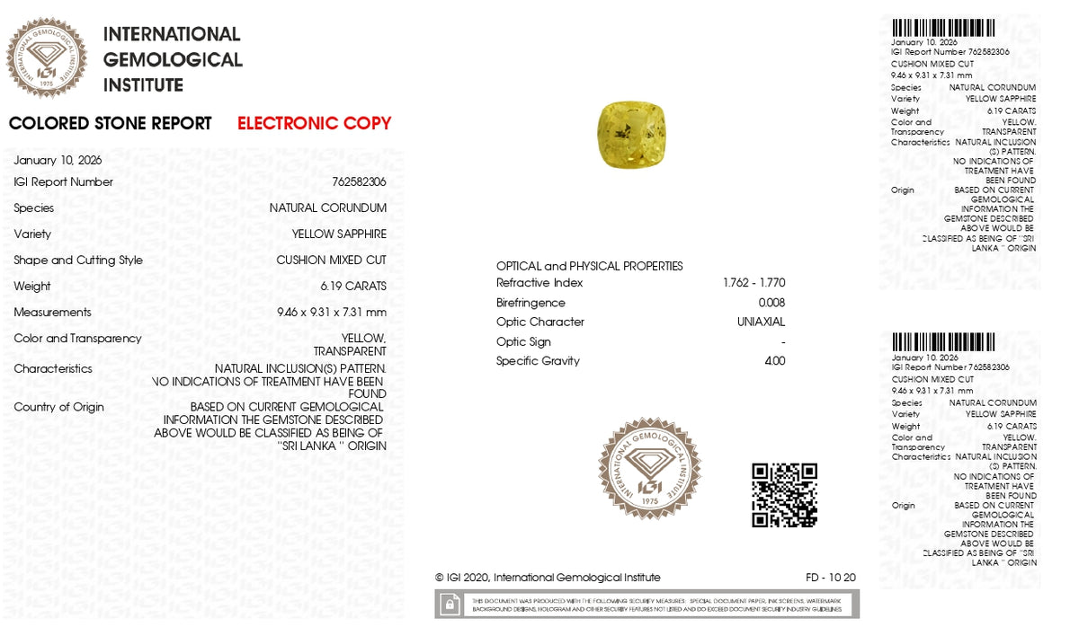 Natural Yellow Sapphire 6.19 Carats / 6.8 Ratti