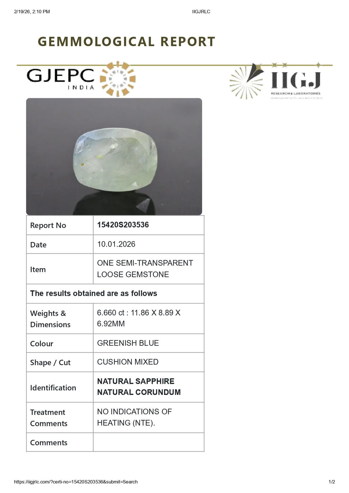 Natural Blue Sapphire 6.66 Carats / 7.32 Ratti