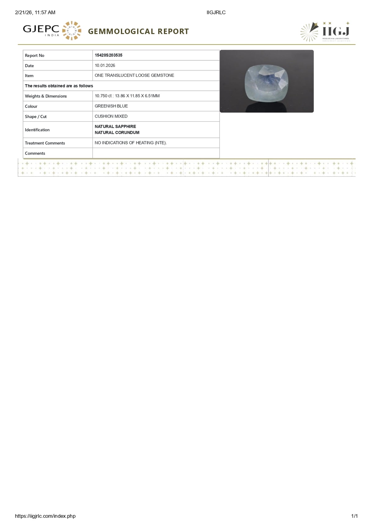 Natural Blue Sapphire 10.75 Carats / 11.81 Ratti