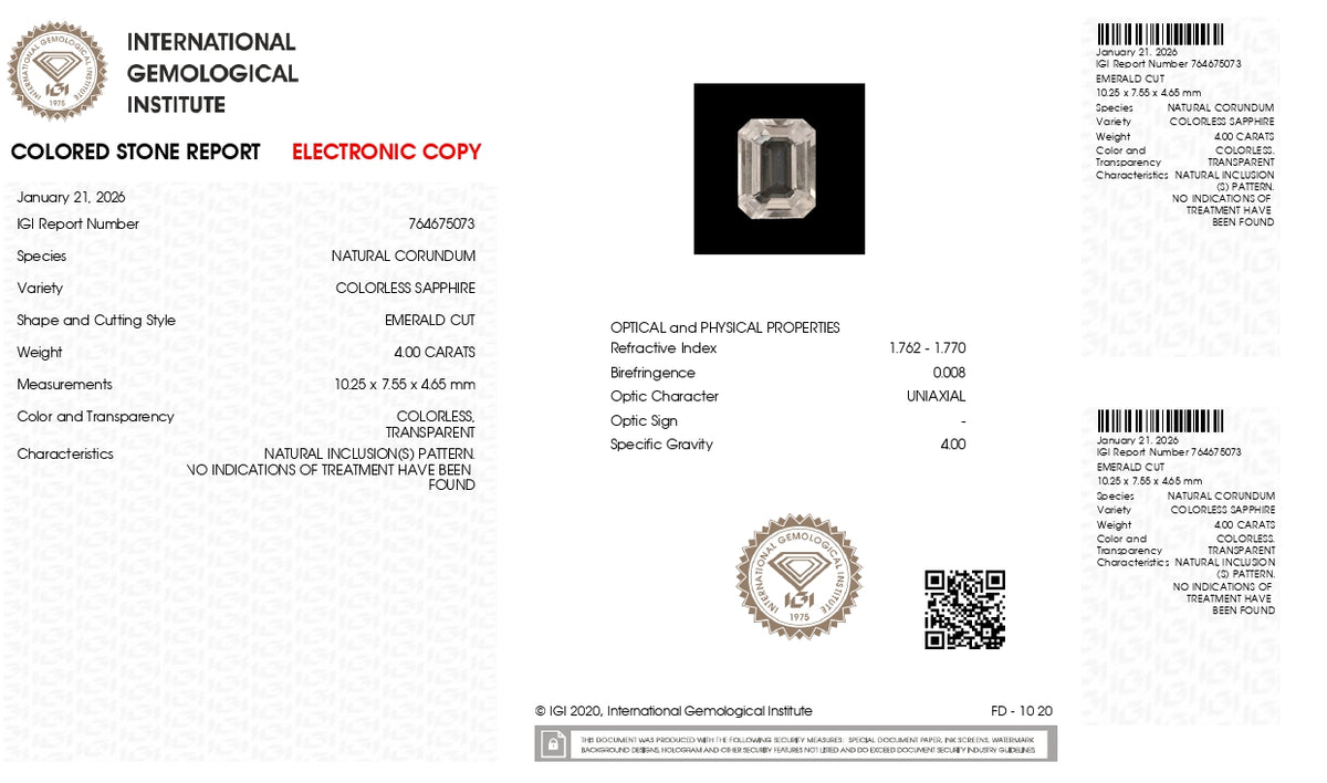 Natural White Sapphire 4.00 Carats / 4.4 Ratti