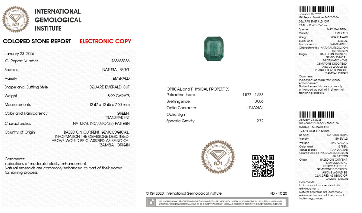 Zambian Emerald (Panna) 8.99 Carats / 9.88 Ratti
