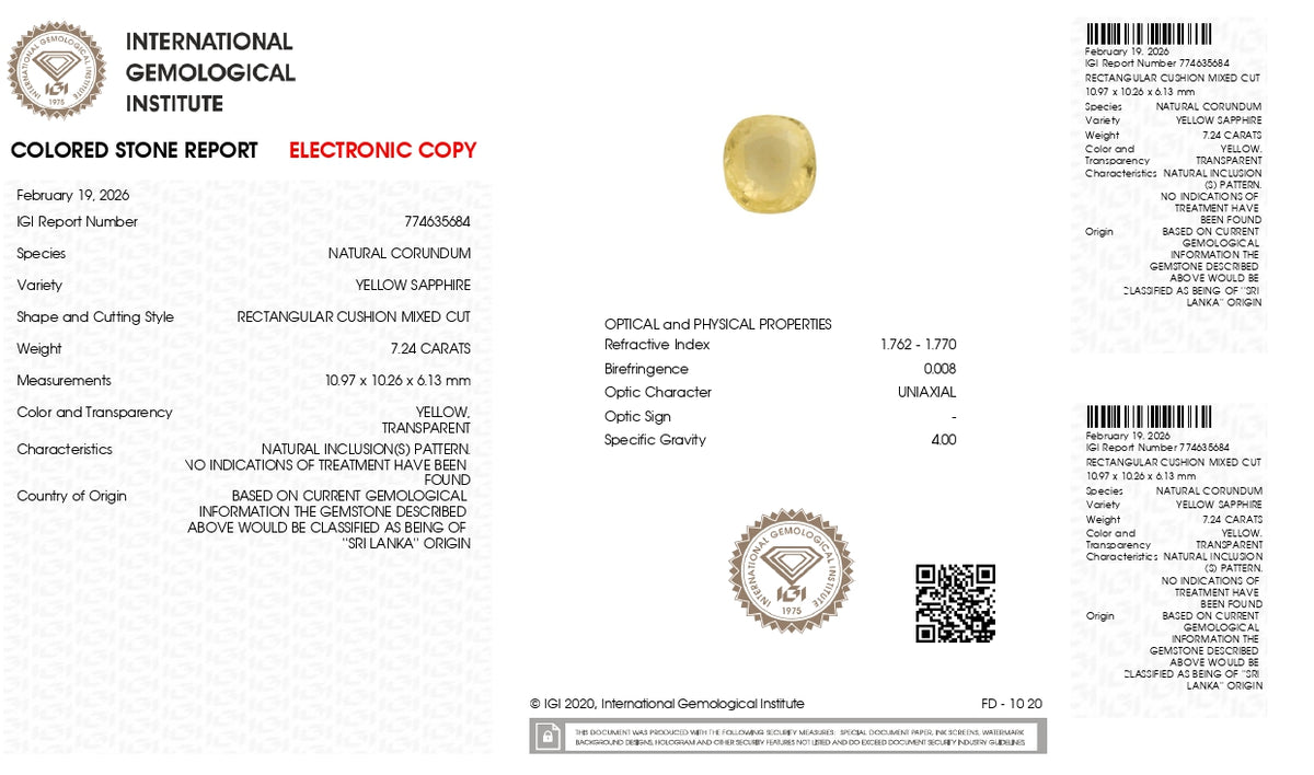 Natural Yellow Sapphire 7.24 Carats / 7.96 Ratti