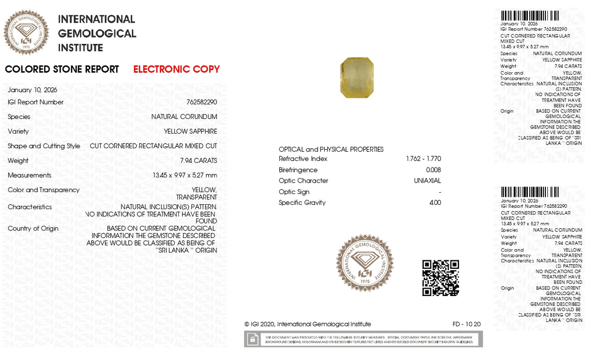 Natural Yellow Sapphire 7.94 Carats / 8.73 Ratti