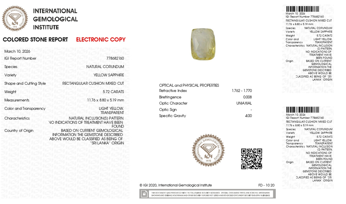 Natural Yellow Sapphire 5.72 Carats / 6.29 Ratti