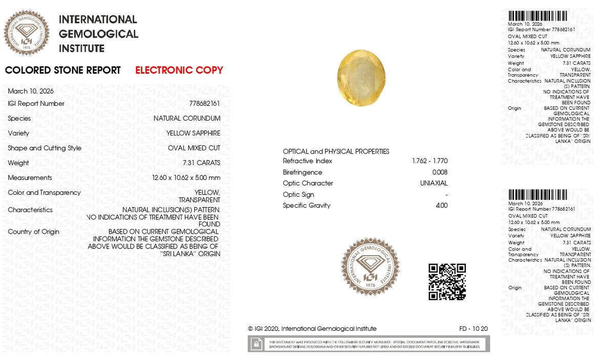Natural Yellow Sapphire 7.31 Carats / 8.03 Ratti