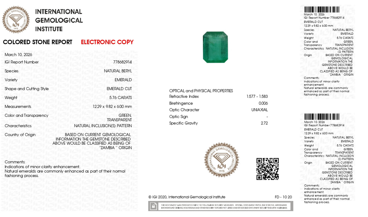Zambian Emerald (Panna) 5.76 Carats / 6.33 Ratti