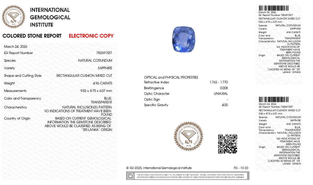 Natural Blue Sapphire 4.96 Carats / 5.45 Ratti