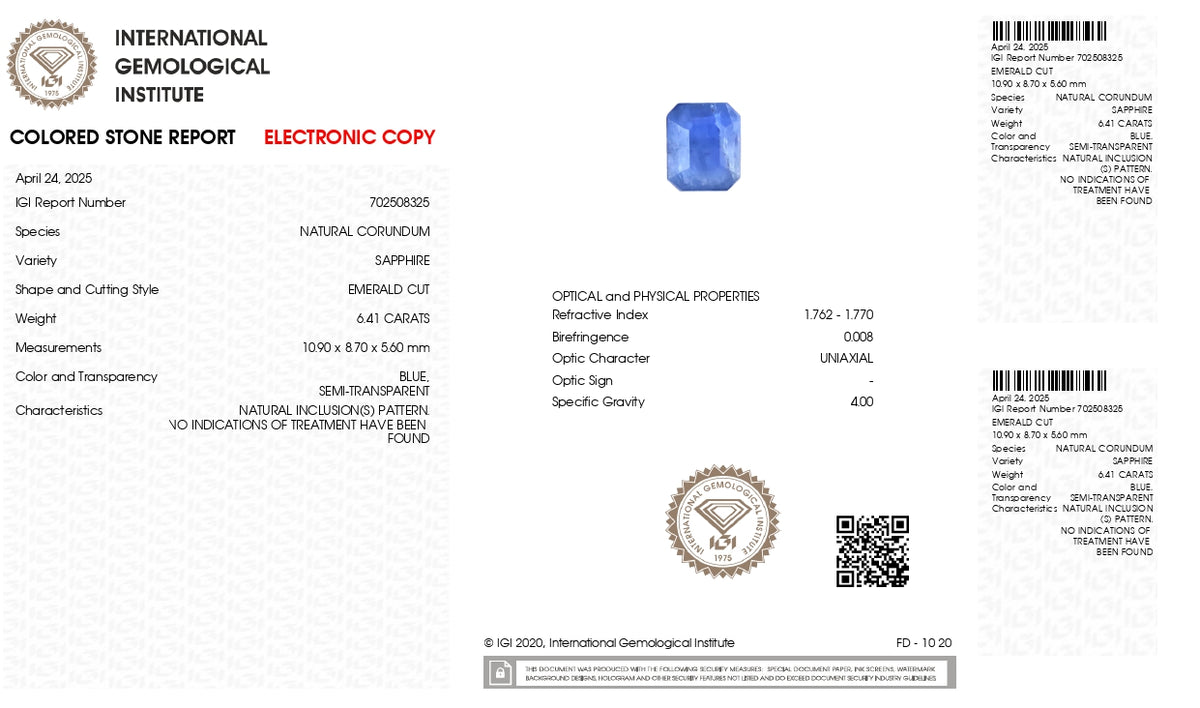 Natural Blue Sapphire 6.41 Carats / 7.04 Ratti
