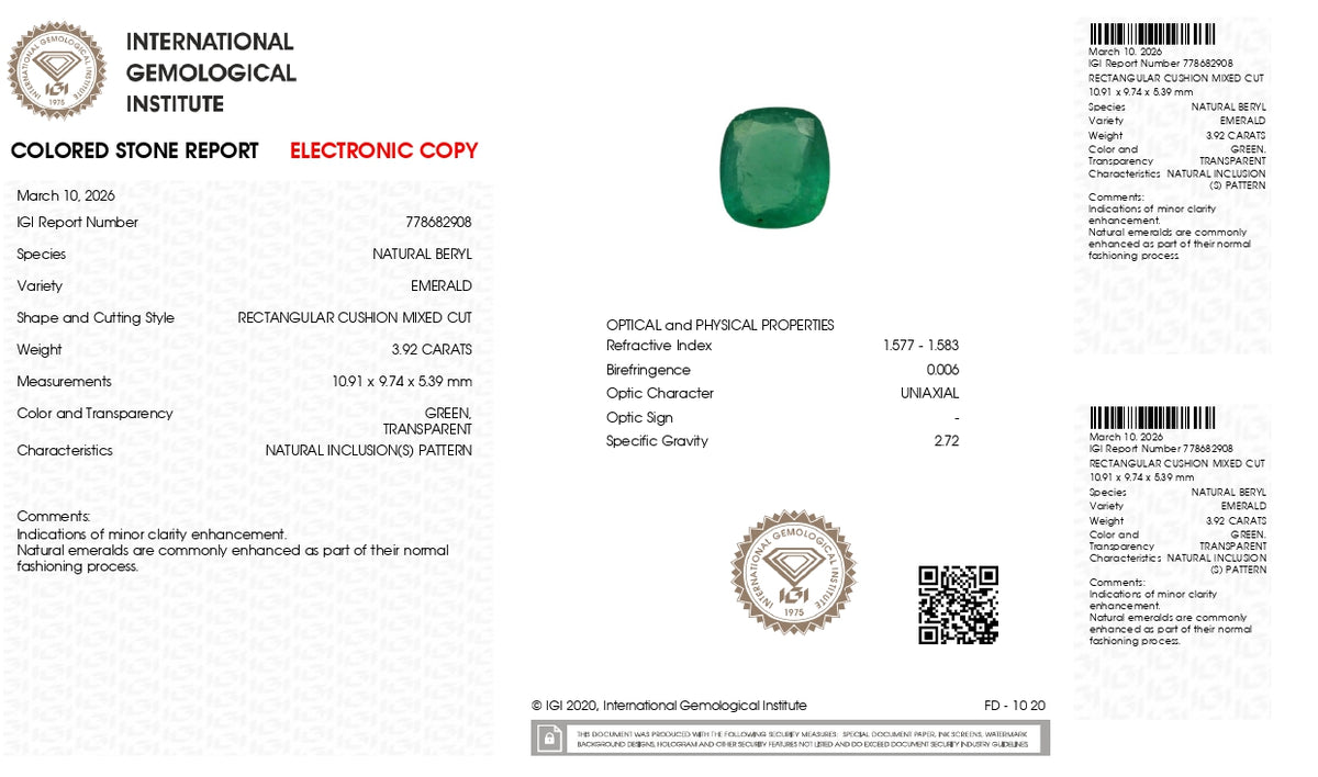 Zambian Emerald (Panna) 3.92 Carats / 4.31 Ratti