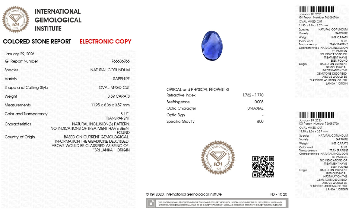 Natural Blue Sapphire 3.59 Carats / 3.95 Ratti