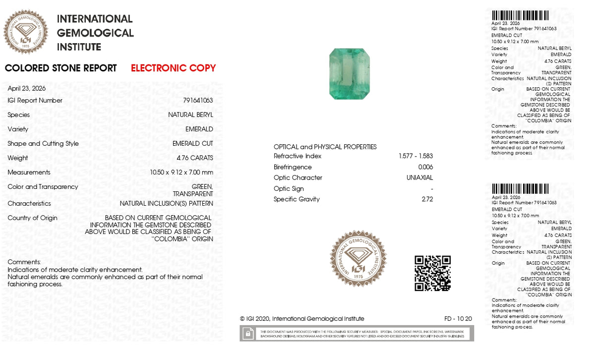 Columbian Emerald (Panna) 4.76 Carats / 5.23 Ratti