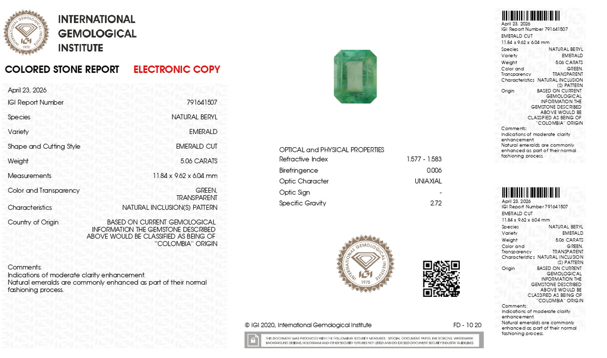 Columbian Emerald (Panna) 5.06 Carats / 5.56 Ratti