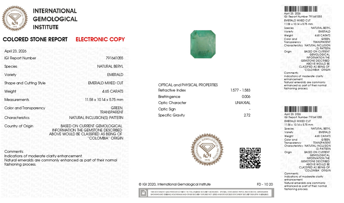 Columbian Emerald (Panna) 4.65 Carats / 5.11 Ratti