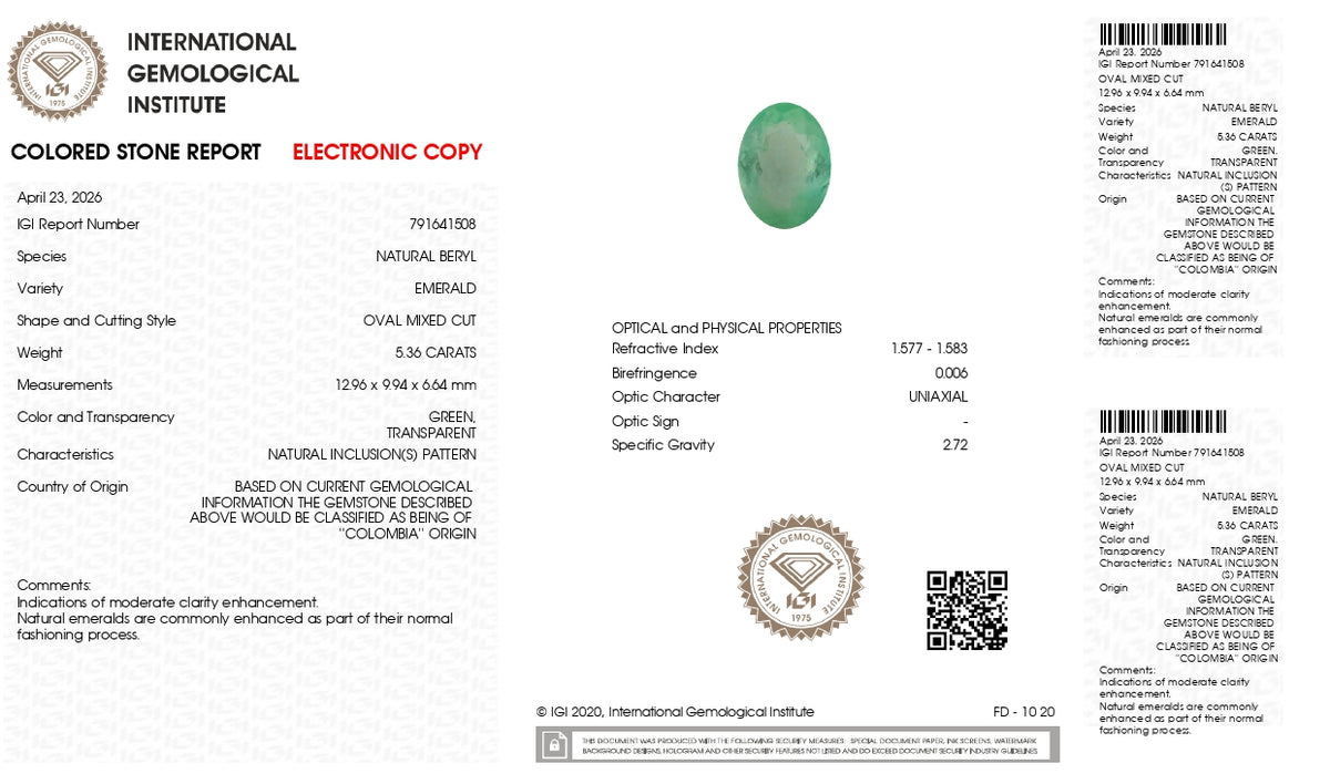 Columbian Emerald (Panna) 5.36 Carats / 5.89 Ratti