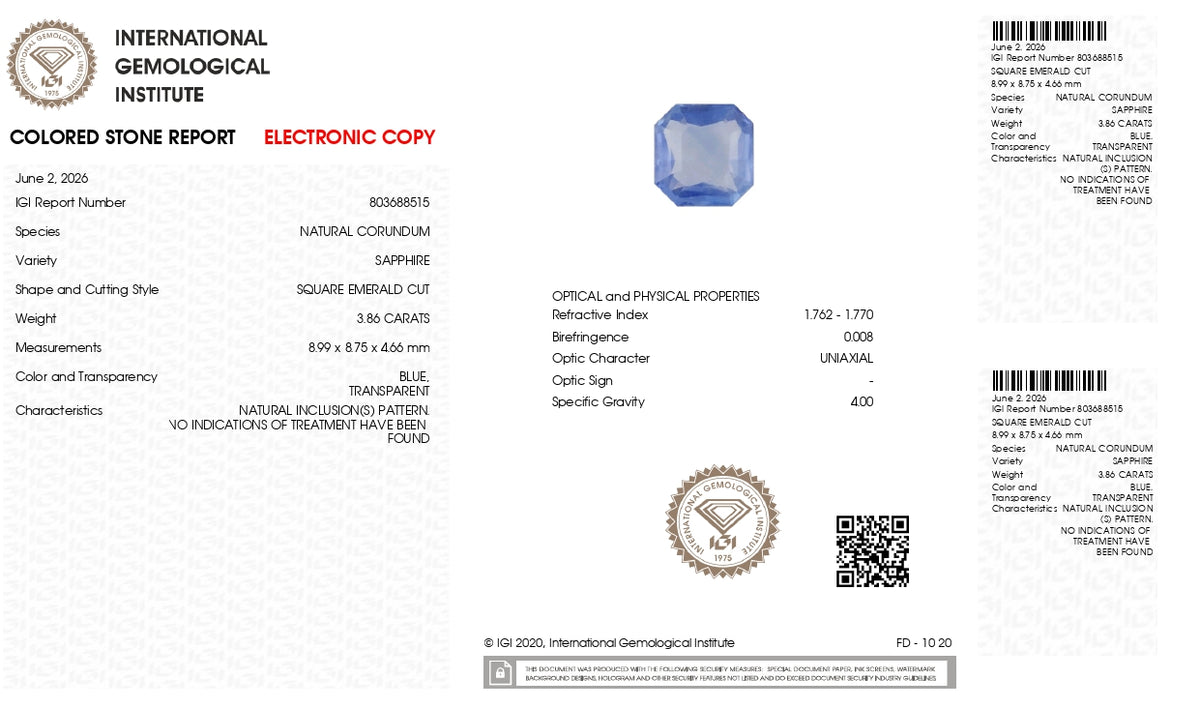 Natural Blue Sapphire 3.86 Carats / 4.24 Ratti