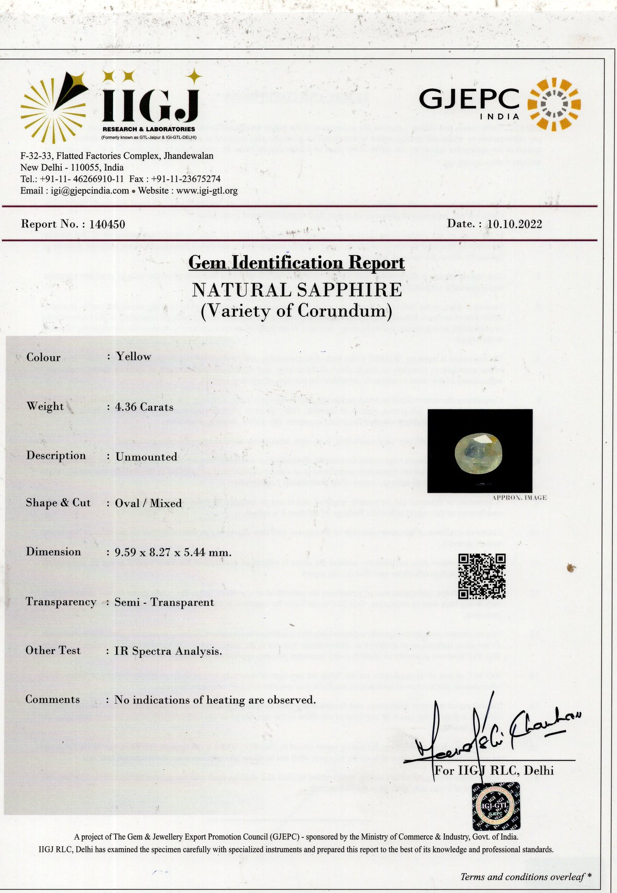 Natural Yellow Sapphire 4.36 Carats / 4.79 Ratti