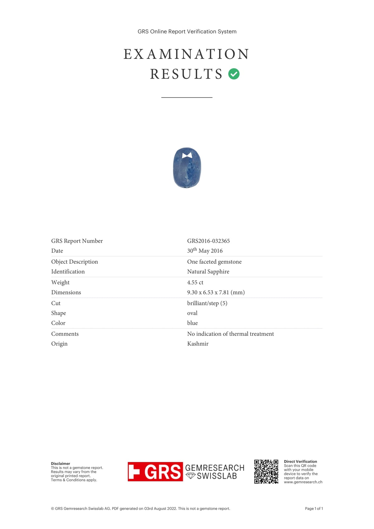 Kashmir Blue Sapphire (Neelam) 4.55 Carats / 5 Ratti