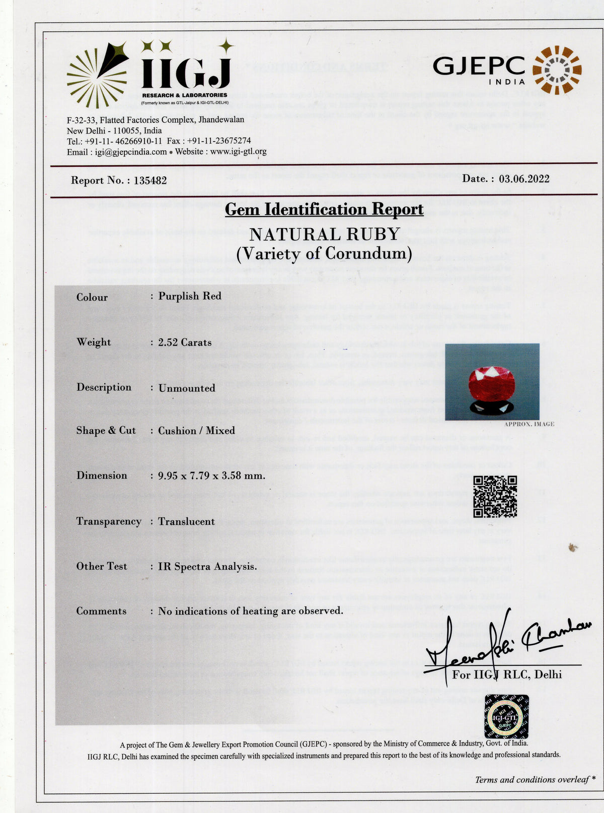 Mozambique Ruby (Manik) 2.52 Carats / 2.77 Ratti