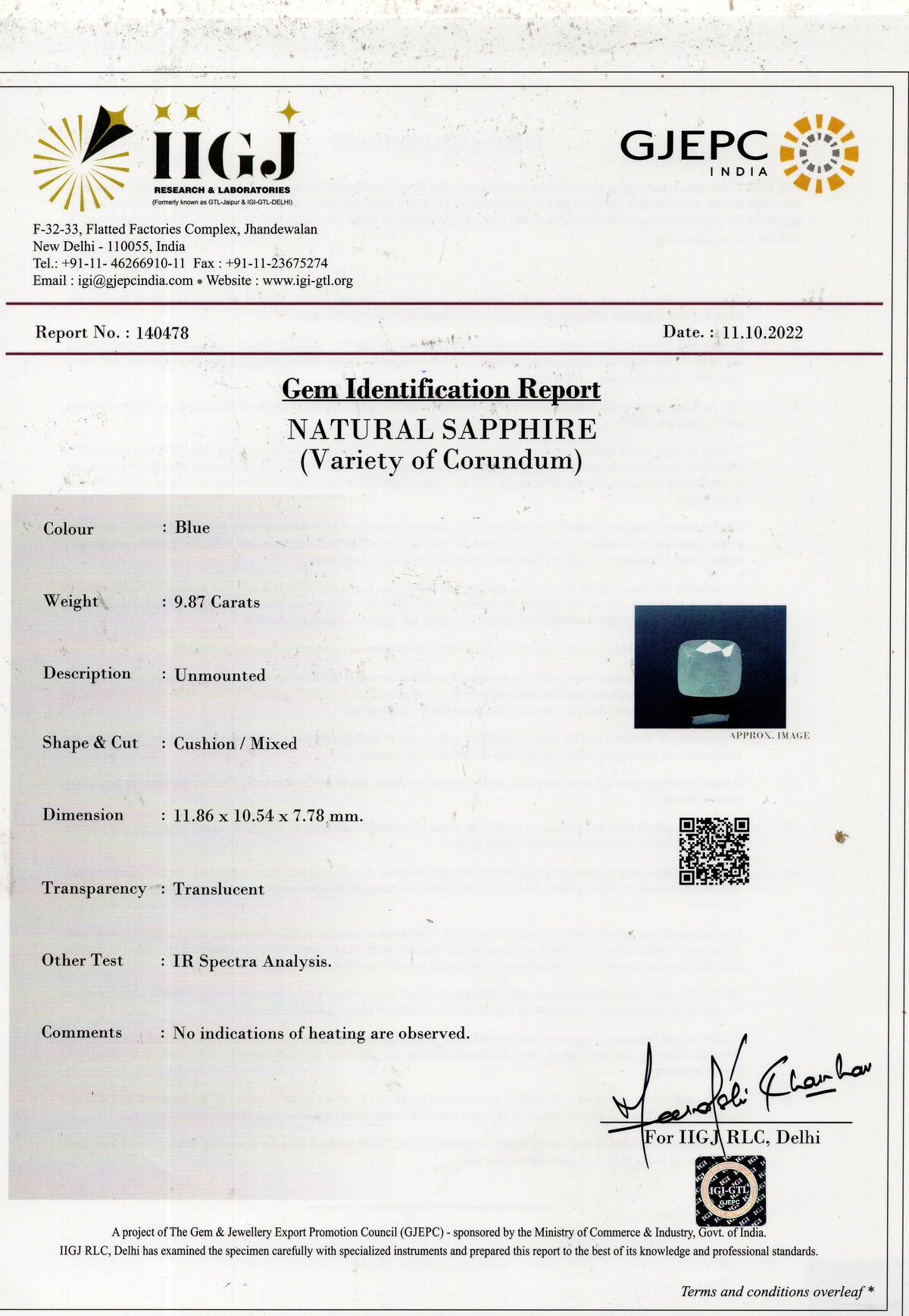 Natural Blue Sapphire 9.87 Carats / 10.85 Ratti