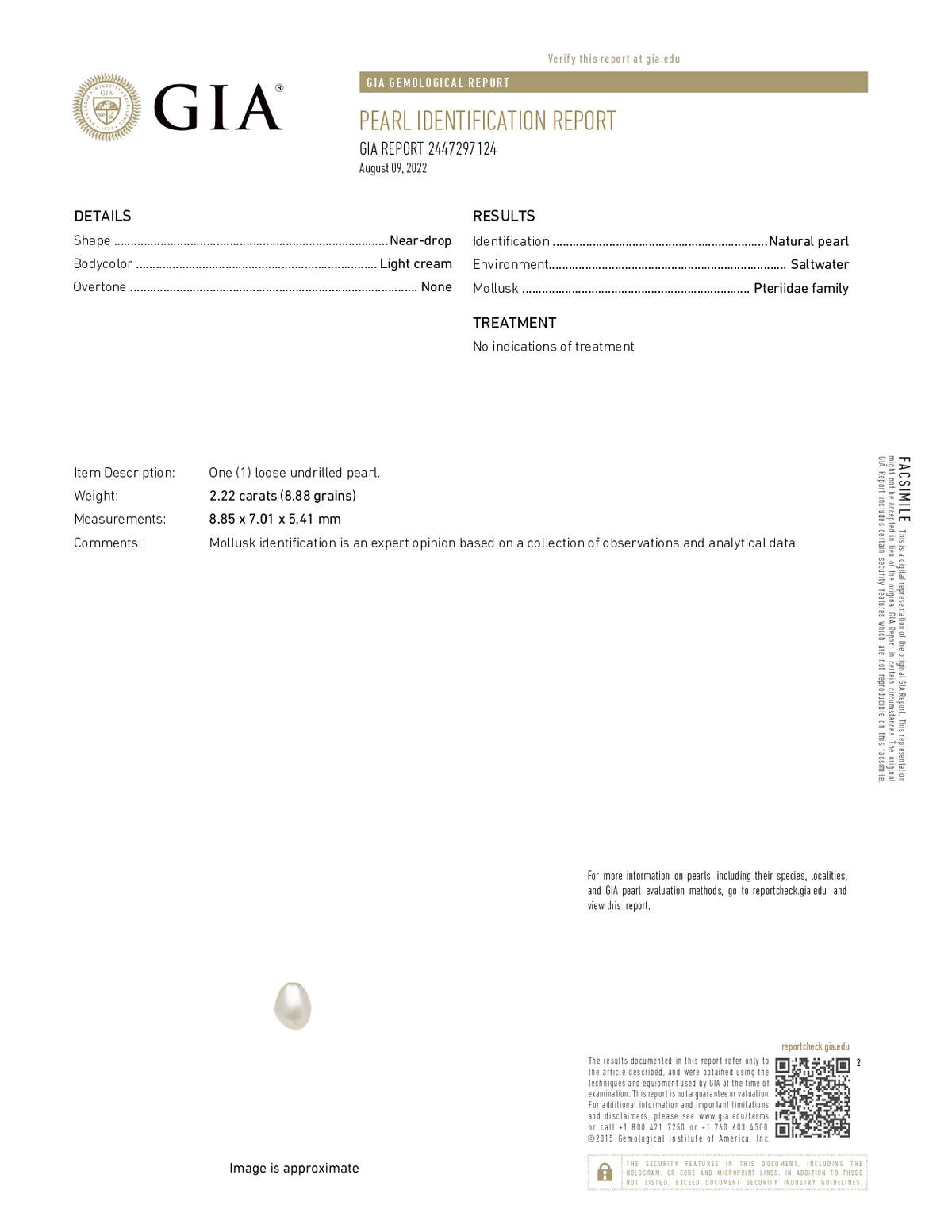 Basra Pearl 2.22 Carats / 2.44 Ratti