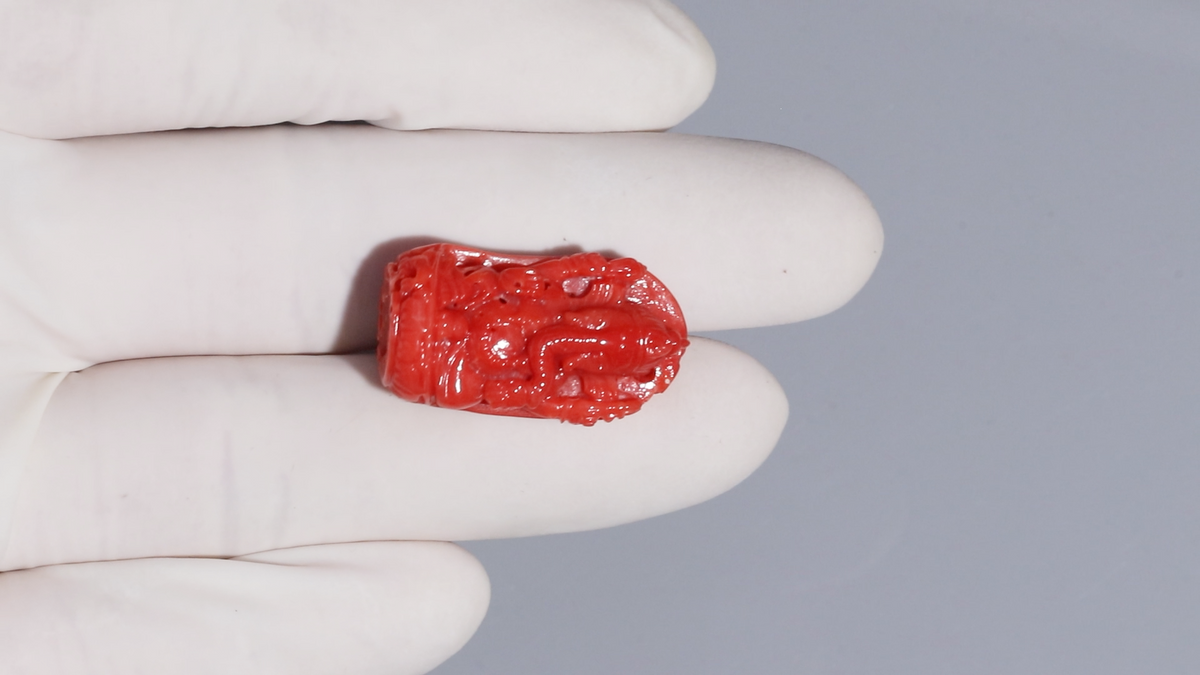 Ganesh Carving Red Coral 15.67 Carats / 17.22 Ratti