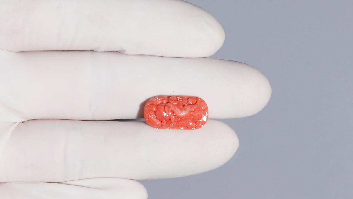 Ganesh Carving Red Coral 7.90 Carats / 8.68 Ratti