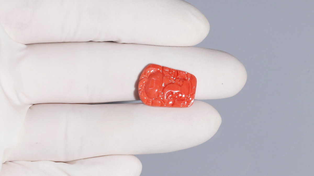 Ganesh Carving Red Coral 7.49 Carats / 8.23 Ratti