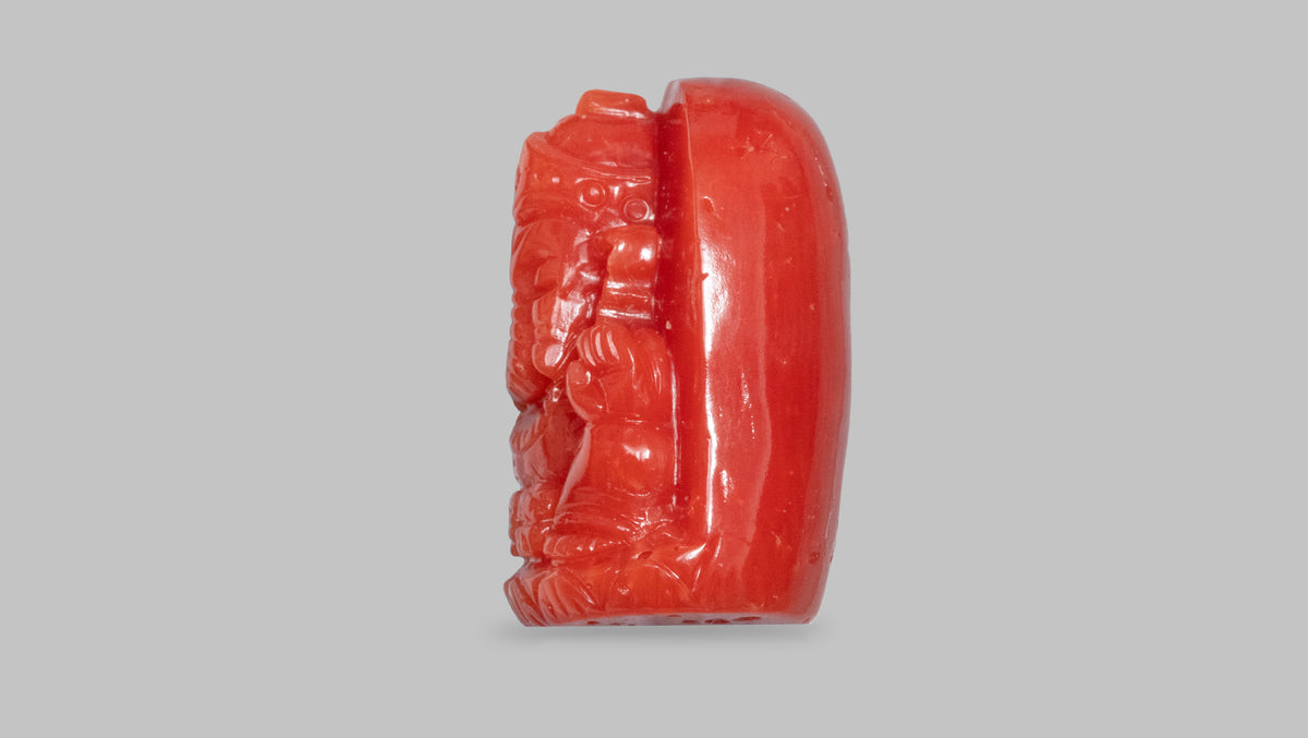 Ganesh Carving Red Coral 25.32 Carats / 27.82 Ratti