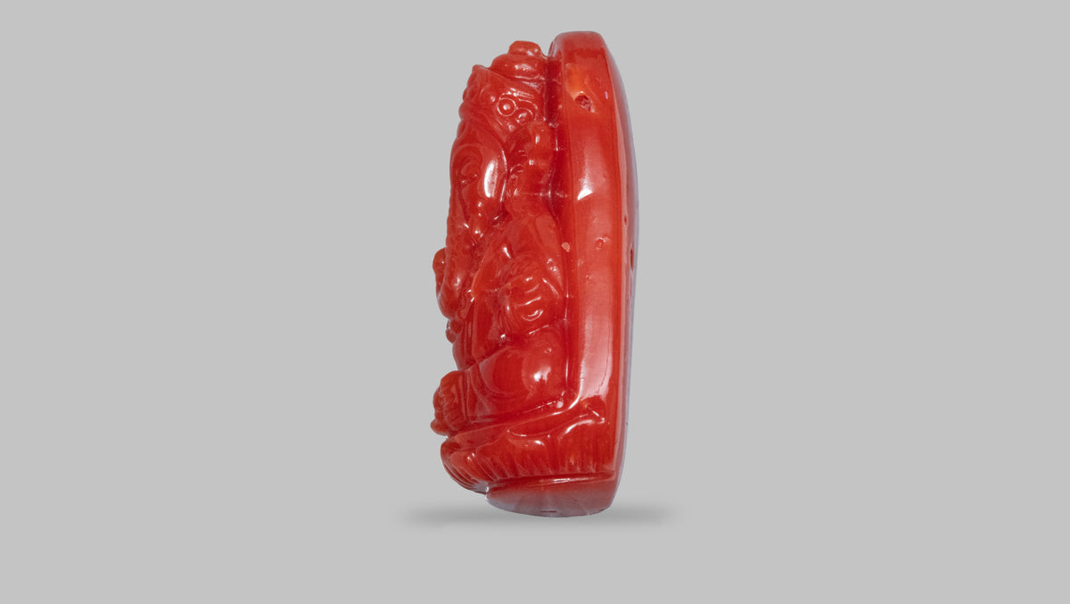Ganesh Carving Red Coral 22.51 Carats / 24.74 Ratti